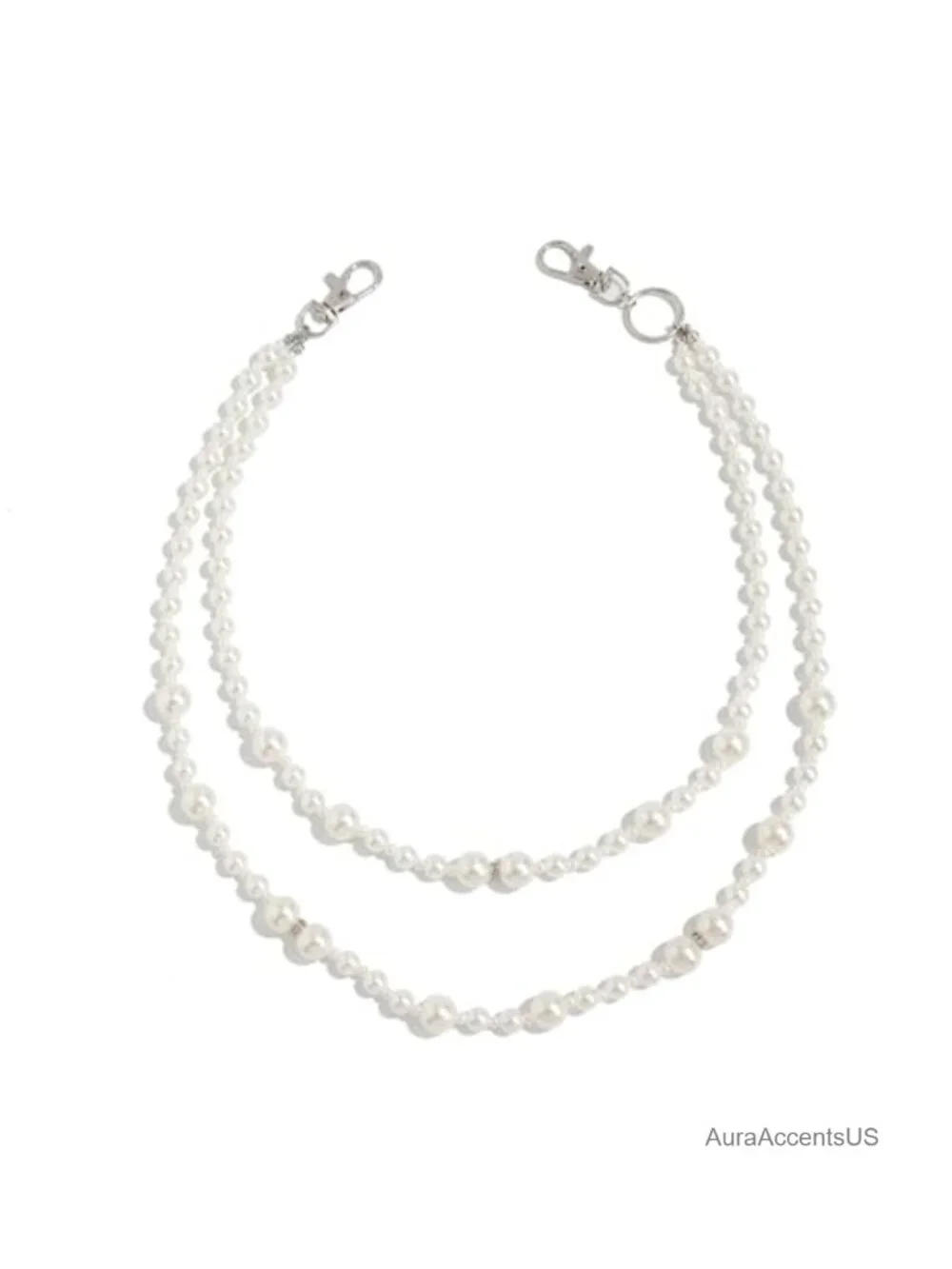 White Pearl Layers Rhinestone Chain Wallet Pants Chain for Men Women